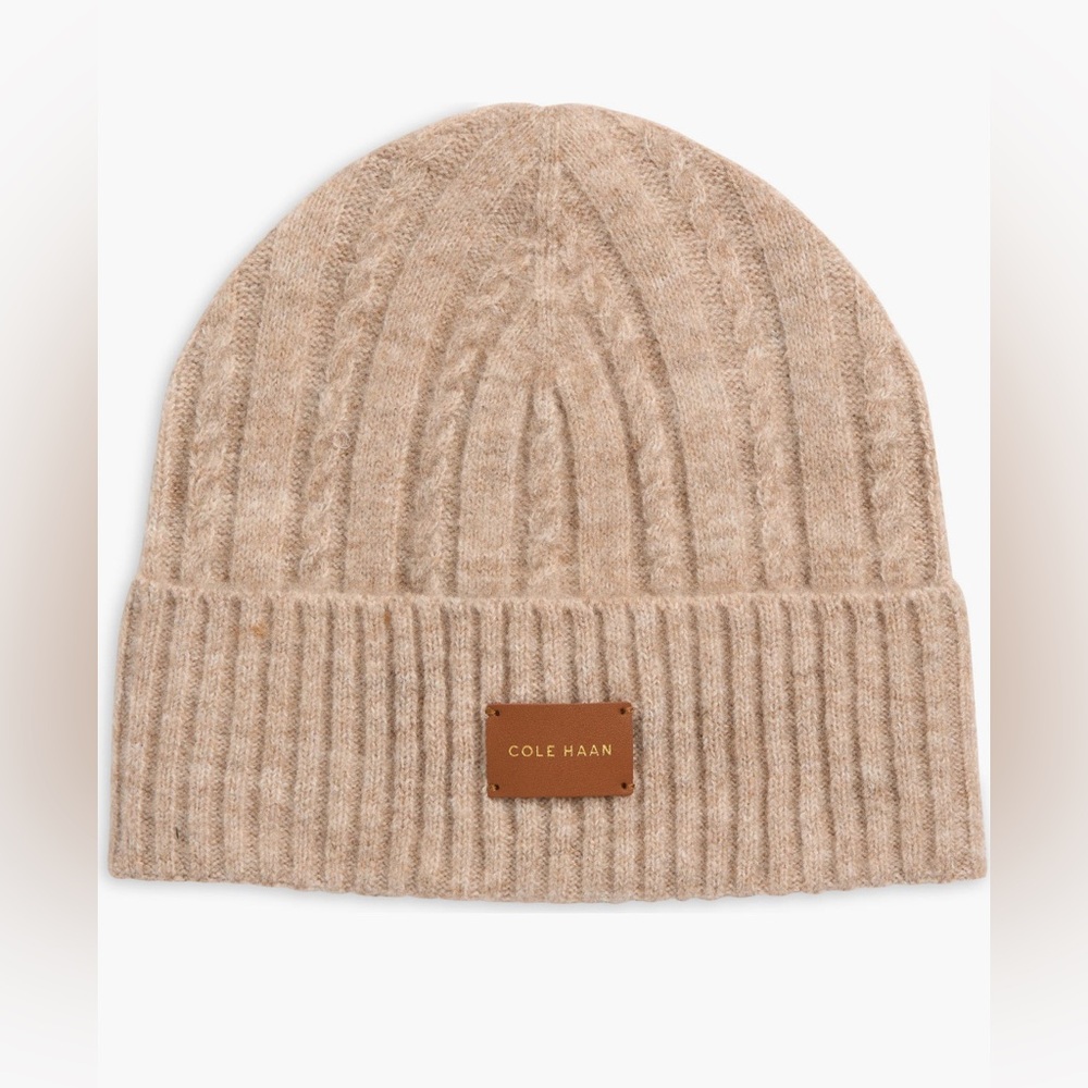 Cole Haan Women’s Cable Knit Cuffed Beanie in Light Sesame